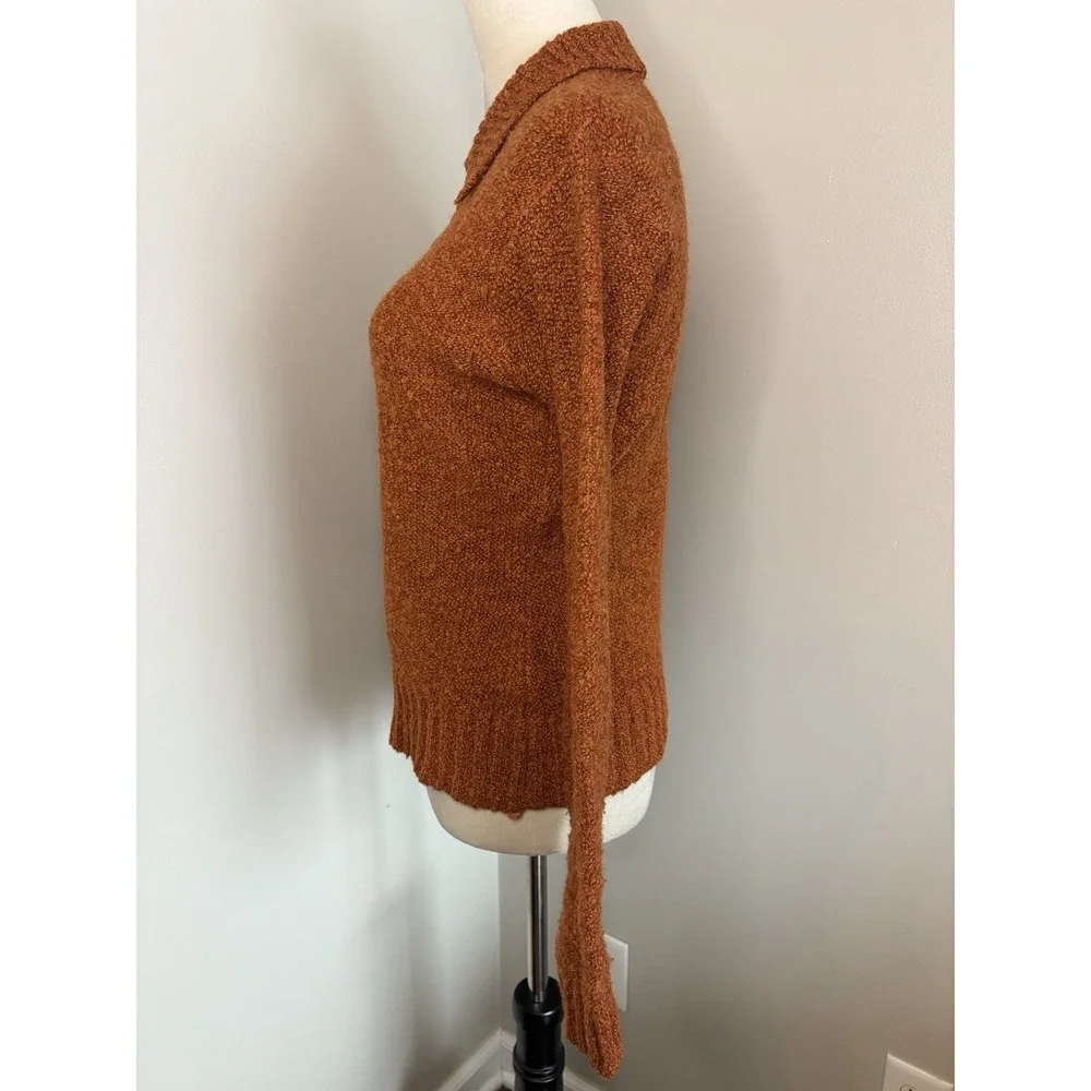 VTG Free People 90s Cardigan Sweater Full Zip Burnt Orange Wool Blend Small S